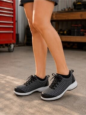 Kodiac Fara shoes black steel toe lace up removable sole ortholite white pink 7